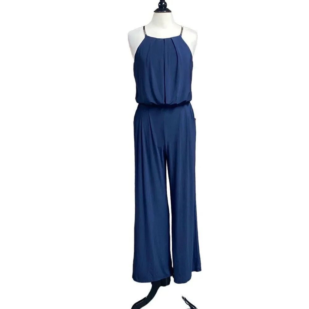 LeShop Navy Sleeveless Jumpsuit Size Medium